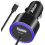 Ailun Fast Car Charger QC3.0 Adapter with 1M Built in USB Type C Cable 35W Blue Ring Light for iPhone 11/11 Pro/11 Pro Max/X/Xs/XR/Xs Max Galaxy s20, s20+ S20Ultra S10 Plus Note 10 MacBook and More