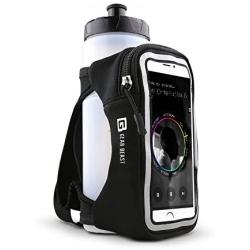 Gear Beast Handheld Running Water Bottle [23 oz] With Clear Touchscreen Cell Phone Accessory Pouch Zippered Pocket and Card Holder Fits All Smartphones, Hydration Pack For Running Hiking Travel & More