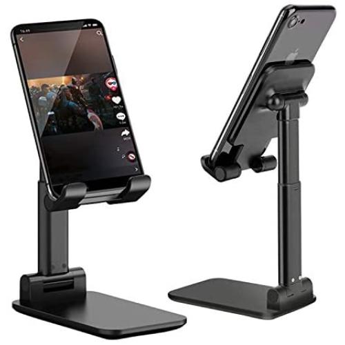 Adjustable Cell Phone Stand, Foldable Portable Phone Holder Cradle Dock for Desk Adjustable Height Angle Phone Holder Desktop iPad Stand, Compatible with Smartphone/iPad/Kindle (Black)