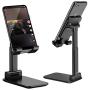 Adjustable Cell Phone Stand, Foldable Portable Phone Holder Cradle Dock for Desk Adjustable Height Angle Phone Holder Desktop iPad Stand, Compatible with Smartphone/iPad/Kindle (Black)