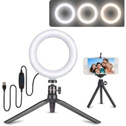 Ring Light,Selfie Led Ring Light with Flexible Tripod Stand & Cell Phone Holder with for Live Streaming & YouTube Video, Dimmable Desk Makeup Ring Light for Photography, 3 Light Modes & 10 Brightness