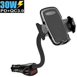 Cigarette Lighter Phone Mount, Dual USB PD QC 3.0 Quick Charge, Fast Car Charger Cell Phone Holder Cradle Compatible with iPhone 11 Pro XS MAX X XR 8 7 Plus Samsung Galaxy S10 S9 S8 Plus Note 10 9 8