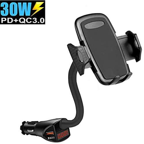 Cigarette Lighter Phone Mount, Dual USB PD QC 3.0 Quick Charge, Fast Car Charger Cell Phone Holder Cradle Compatible with iPhone 11 Pro XS MAX X XR 8 7 Plus Samsung Galaxy S10 S9 S8 Plus Note 10 9 8
