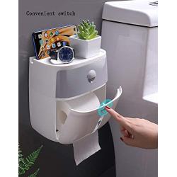 Luyy Self-Adhesive Toilet Paper Holder, Tissue Box Wall Mounted, Multifunction Bathroom Paper Holder, Waterproof Storage Box for Bathroom, Bedroom, Study Room and Kitchen Gray