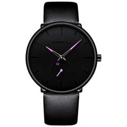 Mens Watches Ultra-Thin Minimalist Waterproof-Fashion Wrist Watch for Men Unisex Dress with Leather Band