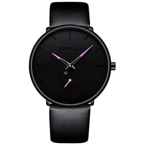 Mens Watches Ultra-Thin Minimalist Waterproof-Fashion Wrist Watch for Men Unisex Dress with Leather Band