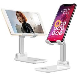 Cell Phone Stand, Adjustable Cell Phone Stand Fully Foldable Stand for Cell Phone Desktop Phone Holder, Compatible with iPhone 11 Pro Xs Max Xr X 8, iPad Mini Kindle, Tablet (White)