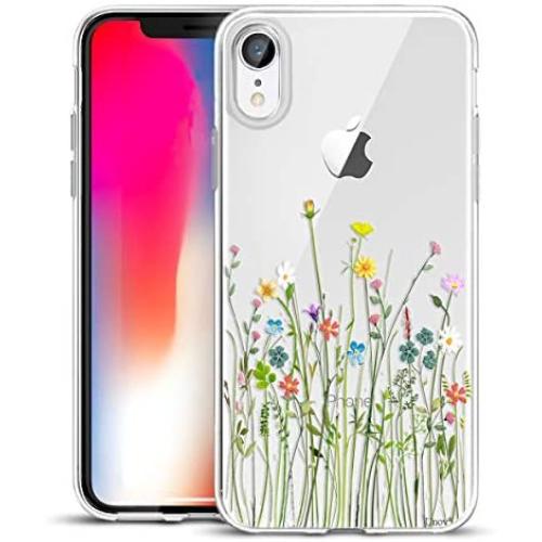 Unov Case Clear with Design Slim Protective Soft TPU Bumper Embossed Floral Pattern [Support Wireless Charging] Cover for iPhone XR 6.1 Inch(Flower Bouquet)