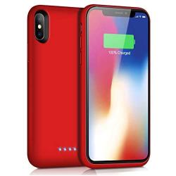 QTshine Battery Case for iPhone X/XS/10, Newest [6500mAh] Protective Portable Charging Case Rechargeable Extended Battery Pack for Apple iPhone X/XS/10(5.8) Backup Power Bank Cover - Red