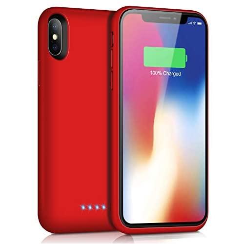 QTshine Battery Case for iPhone X/XS/10, Newest [6500mAh] Protective Portable Charging Case Rechargeable Extended Battery Pack for Apple iPhone X/XS/10(5.8) Backup Power Bank Cover - Red