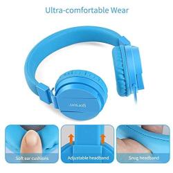 Gorsun Lightweight Stereo Folding Wired Headphones for Kids Adults Adjustable Headband Headset for Cellphones Smartphones iPhone Laptop Computer Mp3/4 Earphones(Blue)