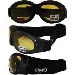 Eliminator 24 Yellow Tint-Transitional Lens Red Baron Motorcycle Aviator Riding Goggles Day Night With Photocromatic Transition Lenses (Yellow to Smoke) Boxed and Includes Micro Fiber Pouch for Storage and Safe Cleaning.