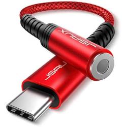 USB Type C to 3.5mm Female Headphone Jack Adapter, JSAUX USB C to Aux Audio Dongle Cable Cord Compatible with Pixel 4 3 2 XL, Samsung Galaxy S20 Ultra Z Flip S20+ Note 10 S10 S9 Plus, iPad Pro(Red)