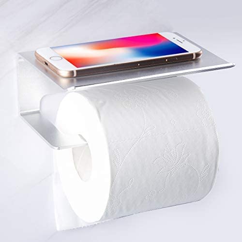 Yeaky Toilet Paper Holder, Paper Roll Holder with Spacious Shelf, Self-Adhesive and Wall Mounted Aluminum Paper Holder …