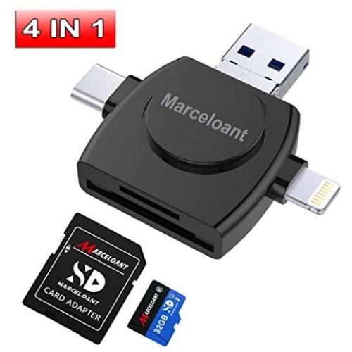 USB Flash Drives, SD Card Reader, Micro SD/TF Card Reader for iPhone iPad iOS Android 32GB Memory Stick, Marceloant OTG External Storage Flash Memory Pen Drive (Triangle Black Included 32GB TF Card)