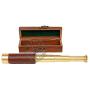 Hanzla Collection Leather Stitched Polished Brass Handheld Telescope 14" Nautical Pocket Gift Pirate Spyglass with Wooden Box