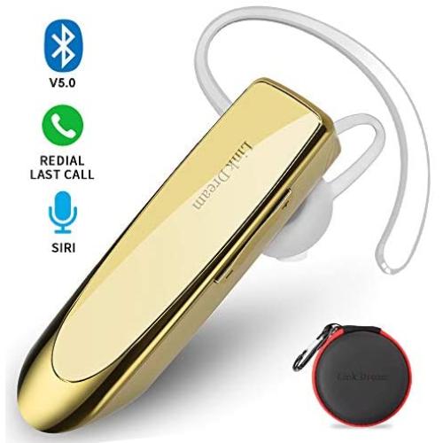 Link Dream Bluetooth Earpiece for Cell Phone Hands Free Wireless Headset Noise Cancelling Mic 24Hrs Talking 1440Hrs Standby Compatible with iPhone Samsung Android for Driver Trucker (Gold)