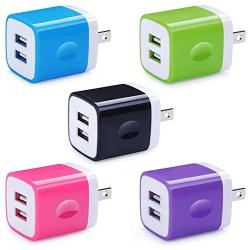 5 Pack USB Charger Wall Plug HUHUTA Dual Port 2.1A USB Phone Charger Adapter Block Box Replacement Fast Charging Plug Compatible for iPhone Xs, iPad, Samsung Galaxy S20, Moto, Google Pixel and More