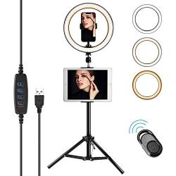 Compatible for iPad 10 Selfie Ring Light with Tripod Stand & Phone Holder for Makeup Live Stream Makeup Dimmable LED Camera Ring Light with Remote Shutter for YouTube Video JACKYLED