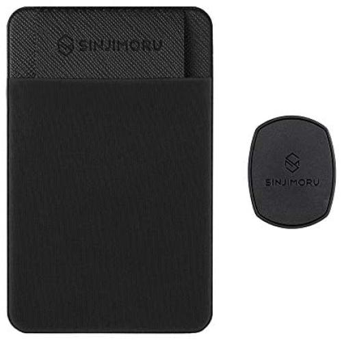 Sinjimoru Removable Cell Phone Wallet with Flap, Wireless Charging Compatible Phone Card Holder Wallet and iPhone Mount, Sinji Mount Flap Black