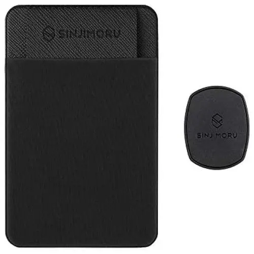 Sinjimoru Removable Cell Phone Wallet with Flap, Wireless Charging Compatible Phone Card Holder Wallet and iPhone Mount, Sinji Mount Flap Black