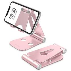 Foldable Cell Phone Stand, OMOTON Adjustable Aluminum Desktop Phone Holder Cradle Dock Compatible with iPhone Se 2/11 Pro Max/11 Pro/11, Samsung Note 10 Plus/S20 and Other Devices (4-9.7"), Rose Gold