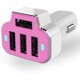 Aduro 4 Port Car Charger Adapter, 12V Fast Car Charger USB Adapter Power Station 5.2A/26W Output (Pink)
