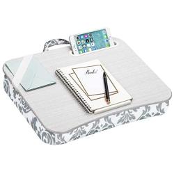 LapGear Designer Lap Desk with Phone Holder and Device Ledge - Gray Damask - Fits up to 15.6 Inch Laptops - Style No. 45424