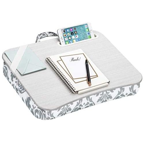 LapGear Designer Lap Desk with Phone Holder and Device Ledge - Gray Damask - Fits up to 15.6 Inch Laptops - Style No. 45424 LapGear Designer Lap Desk with Phone Holder and Device Ledge - Gray Damask - Fits up to 15.6 Inch Laptops - Style No. 45424