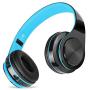 Wireless Headset with Mic, Foldable Bluetooth Headphone with 3.5mm Audio Jack, Built-in Noise Cancelling Microphone, Support for Plug-in Card, for PC, Phone(Black+Blue)