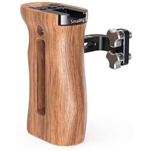 SMALLRIG Side Wooden Handle Grip for DSLR Camera Cage w/Cold Shoe Mount, Threaded Holes, Direction Changeable - 2093