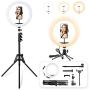 LED Ring Light with Tripod Stand, 12 inch Dimmable Live Light Kit, 3 Color Modes and 10 Brightness, USB Powered, Heighten Hose, Desktop Stand, Phone Holder for Live Streaming, Video Shooting, Camera