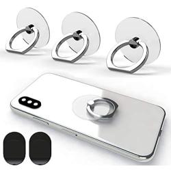 Attom Tech Transparent Phone Ring Holder Grip 360 Degree Free Rotation, Clear Cell Phone Finger Ring Kick-Stand Compatible with iPhone X 8 7 Plus 6S 6 5s 5 SE, Galaxy S9 S8 S7 S6 Edge (Silver)