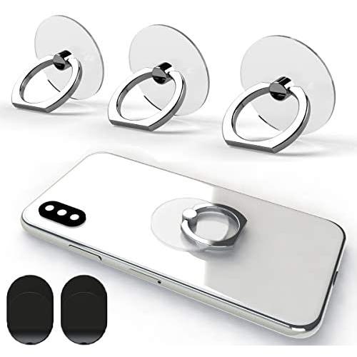 Attom Tech Transparent Phone Ring Holder Grip 360 Degree Free Rotation, Clear Cell Phone Finger Ring Kick-Stand Compatible with iPhone X 8 7 Plus 6S 6 5s 5 SE, Galaxy S9 S8 S7 S6 Edge (Silver)