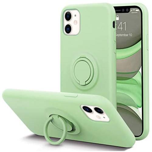 KUMEEK for iPhone 11 Case Fingerprint | Kickstand | Anti-Scratch | Microfiber Liner Shock Absorption Gel Rubber Full Body Protection Liquid Silicone Case for iPhone 11- Matcha