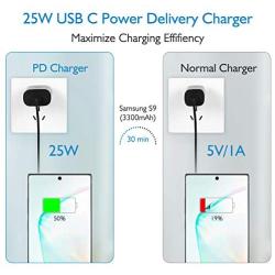USB C Wall Charger, PD 25W Fast Charger for Samsung Galaxy S20, Note 10, Note 10 Plus, S10 5G, iPad Pro 11/12.9, Galaxy S10/ S9/ S8/ Plus, Google Pixel 4/ 4XL/ 3/ 3XL/ 3a/ 2/ 2XL