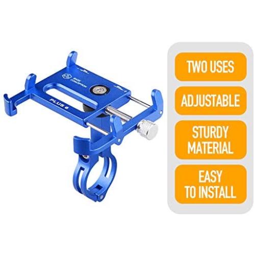 XOSS Bike Cellphone Holder, Mobile Support for Mountain Bike Bicycle Handlebar & Stem Cellphone Holder Aluminium Alloy Adjustable Mobile Phone Mount for Highway Vehicles (Blue Plus 6)