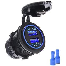 MICTUNING Dual USB Charger 4.2A with Blue Light Compatible for Cell Phone, Tabet, GPS for Car Boat Motorcycle Marine