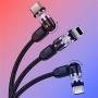 Magnetic Charging Cable (3ft+6ft+6ft,3 x Cable,9 x Tpis) 3 in 1 Magnet USB Cable 360°+180° Rotating Charging Cable Nylon Braided Cord Compatible with Micro USB,Type C/USB C,i -OS Smartphone Devices