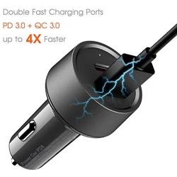 USB C Car Charger, ZeeHoo 36W 2-Port Fast PD Car Charger with 18W Power Delivery and Quick Charge 3.0 3A Compatible with iPhone - Galaxy S10 S9 S8 S7 S6 and More (3.3ft USB C Cable Included)