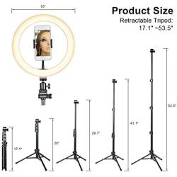 Cliusnra LED Selfie Ring Light: 10" Small Tripod Stand Phone Holder Kit YouTube Video iPhone Ipad Photography Photo Vlog Makeup Dimmable Warm/White/Natural O-Light Desk Floor Large USB Halo Lamp