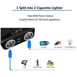 Car Charger Adapter, 2 Socket Cigarette Lighter Splitter,Dual USB Port with 12V,24V Voltage Display Compatible for iPhone,ipad,Tablet,Galaxy,HTC,LG
