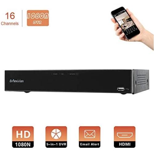 Evtevision 16CH 1080N AHD DVR Hybrid AHD+HVR+TVI+CVI+NVR 5-in-1 Security System Realtime Standalone CCTV Surveillance Onvif P2P QR Code Scan w/Easy Remote Smartphone View HDMI/VGA Output (NO HDD)