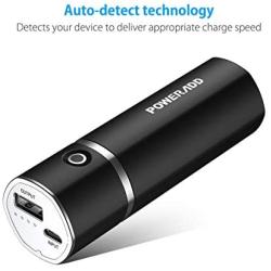 Poweradd Slim 2 5000mAh Ultra-compact Portable Power Bank External Battery Pack with ID Identify Tech for iPhone, iPad, Samsung Galaxy and More - Black