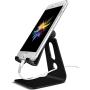 Emoly Adjustable Cell Phone Stand, 2020 Aluminum Desktop Cellphone Stand with Anti-Slip Base and Convenient Charging Port, Fits All Smart Phones (Black)