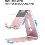 Adjustable Cell Phone Stand, OMOTON Aluminum Desktop Cellphone Stand with Anti-Slip Base and Convenient Charging Port, Fits All Smart Phones, Rose Gold