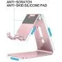 Adjustable Cell Phone Stand, OMOTON Aluminum Desktop Cellphone Stand with Anti-Slip Base and Convenient Charging Port, Fits All Smart Phones, Rose Gold
