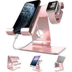 Cell Phone Stand Tablet Stand , ZVEproof iWatch iPhone Apple Watch Charging Station Stand Dock Cradle Holder for Mobile Phone (All Size) and Tablet (Up to 10.1 inch), Rose Gold