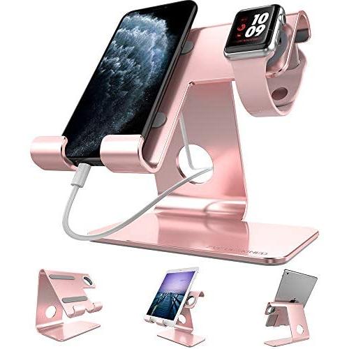Cell Phone Stand Tablet Stand , ZVEproof iWatch iPhone Apple Watch Charging Station Stand Dock Cradle Holder for Mobile Phone (All Size) and Tablet (Up to 10.1 inch), Rose Gold