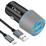Rapid USB C Car Charger, Compatible for Samsung Galaxy S20/S20 Plus/S20 Ultra/S10+/S10e/Note 10/Note 10 Plus/9/8/S9+/S8/A50/A70, Quick Charge 3.0 Dual USB 18W Fast Car Charger with Type C Cable 3.3ft